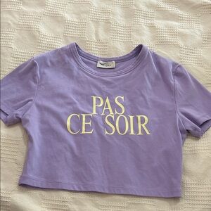 KEIGAN PAS CE SOIR: translation “Not tonight” LAVENDER CROP TOP SIZE MEDIUM